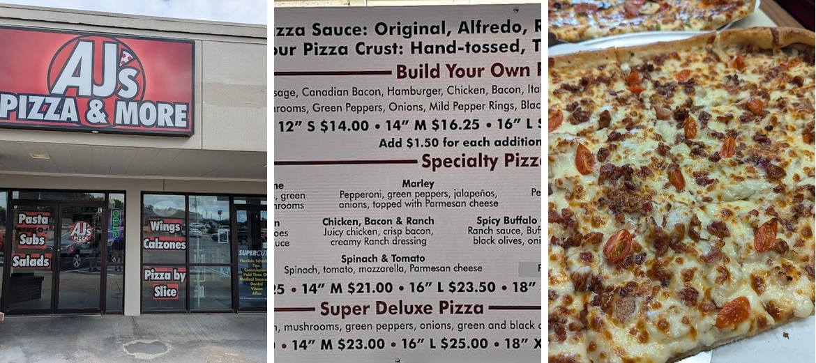 A J's Heavenly Pizza Menu