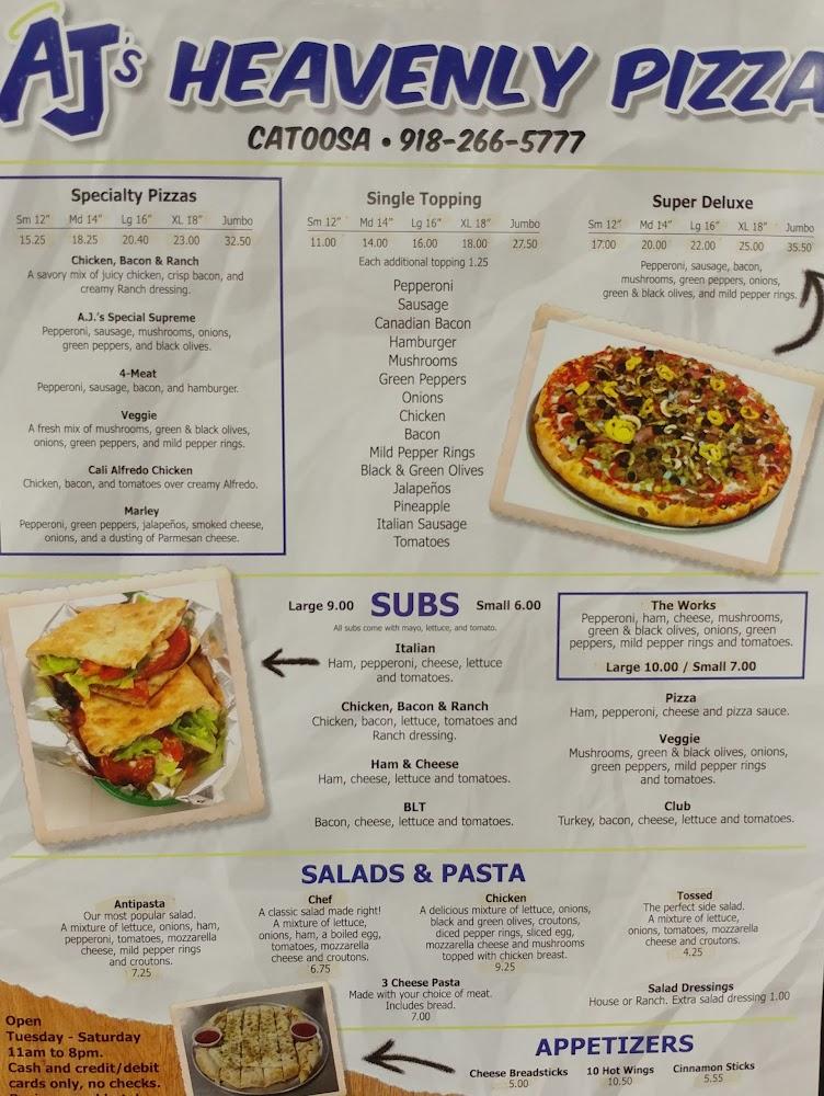A J's Heavenly Pizza Menu image 2